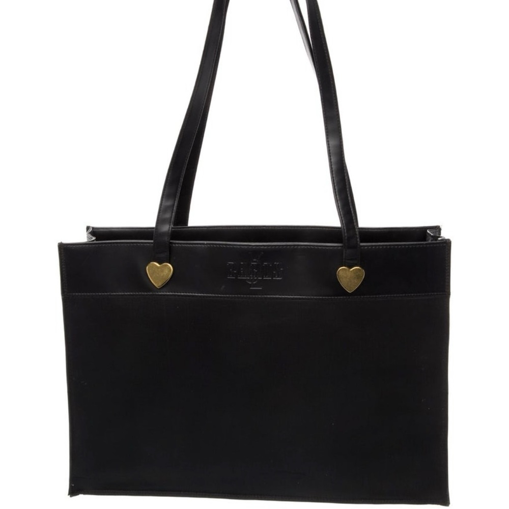 Yves Saint Laurent Black Leather Tote with Gold Heart Details